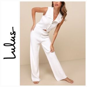Lulus Sweater Pants - Cabincire BRAND NEW Ivory Ribbed Knit High Rise Wide Leg